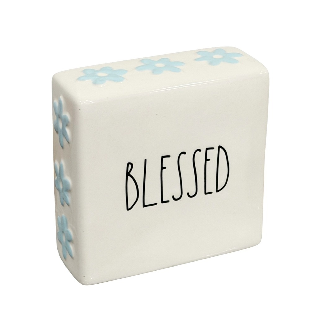 Rae Dunn "Blessed" "He Is Risen" Desk Sign Paperweight Square Two Sided